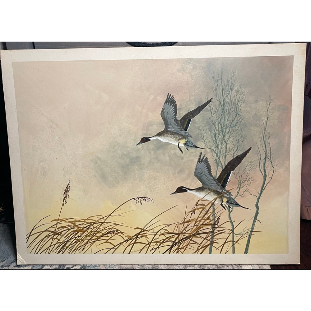 Bob Binks Original Painting Pintail Ducks in Flight 1975 Wildlife Art 20x15